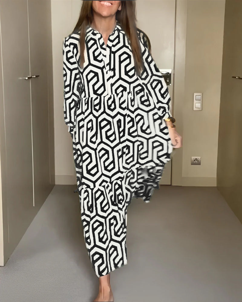 Laluna® | Jurk met Stippen en Geometrische Print