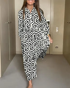 Laluna® | Jurk met Stippen en Geometrische Print