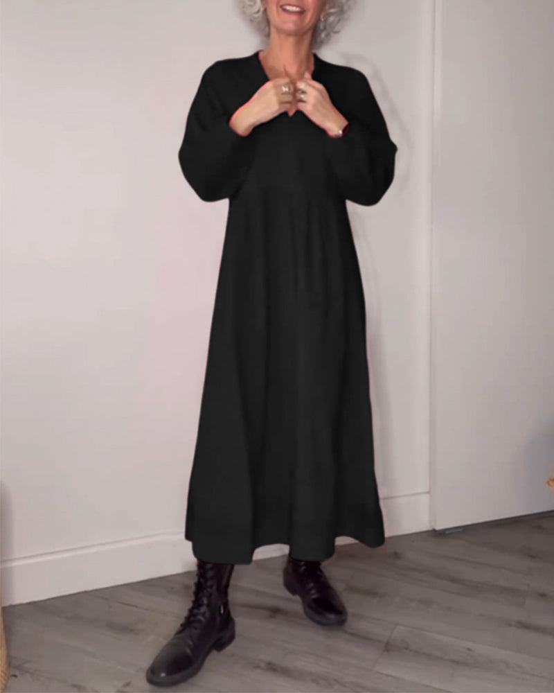 Laluna® | Elegante V-hals jurk met lange mouwen