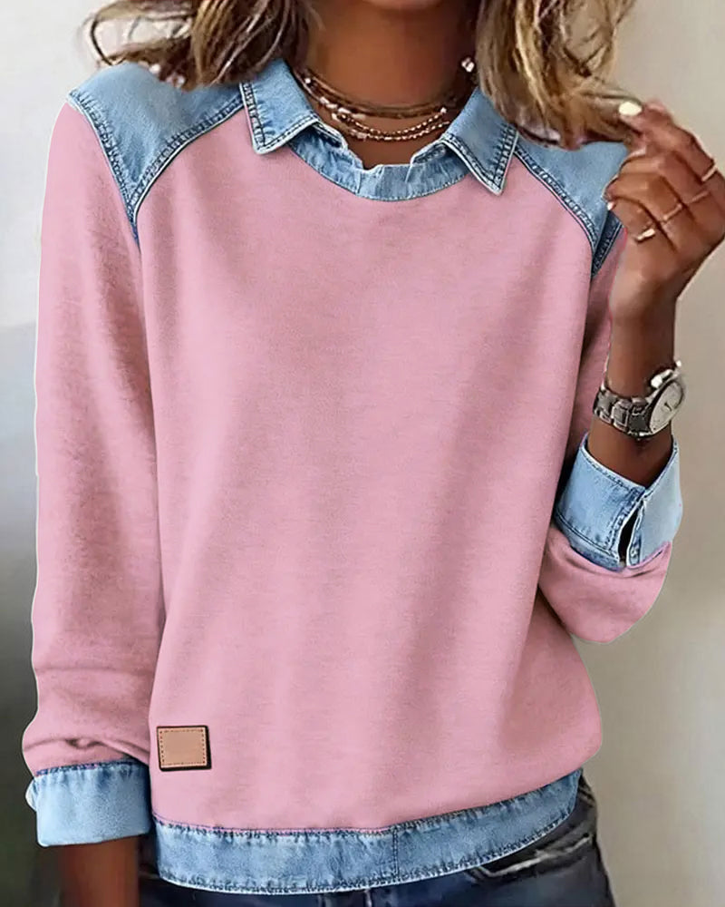 Blouse met modieuze revers en lange mouwen
