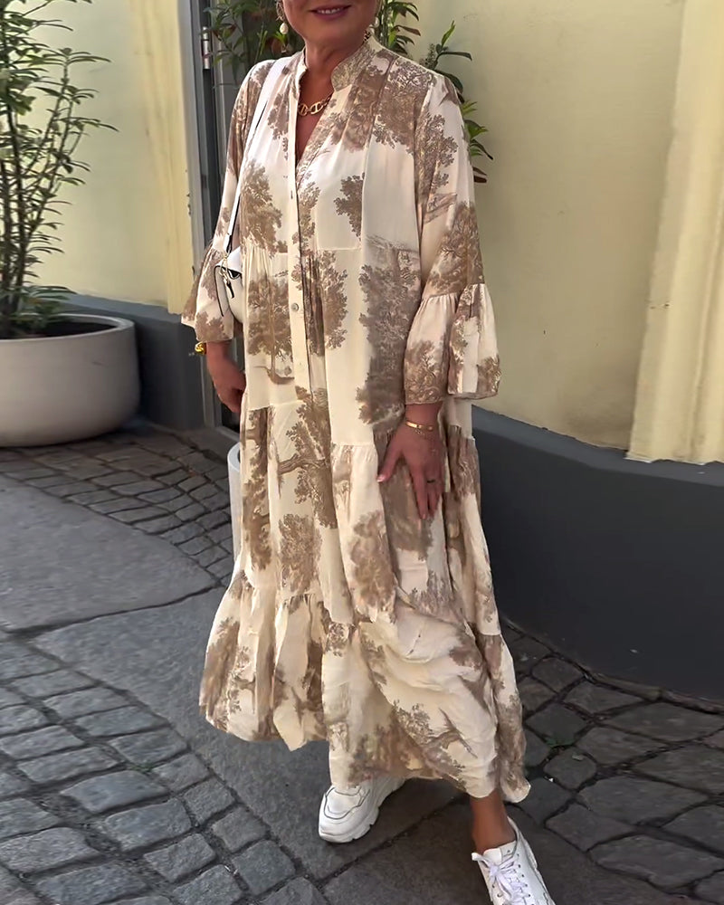 Laluna® | Patchworkjurk met V-hals en Klokmouwen