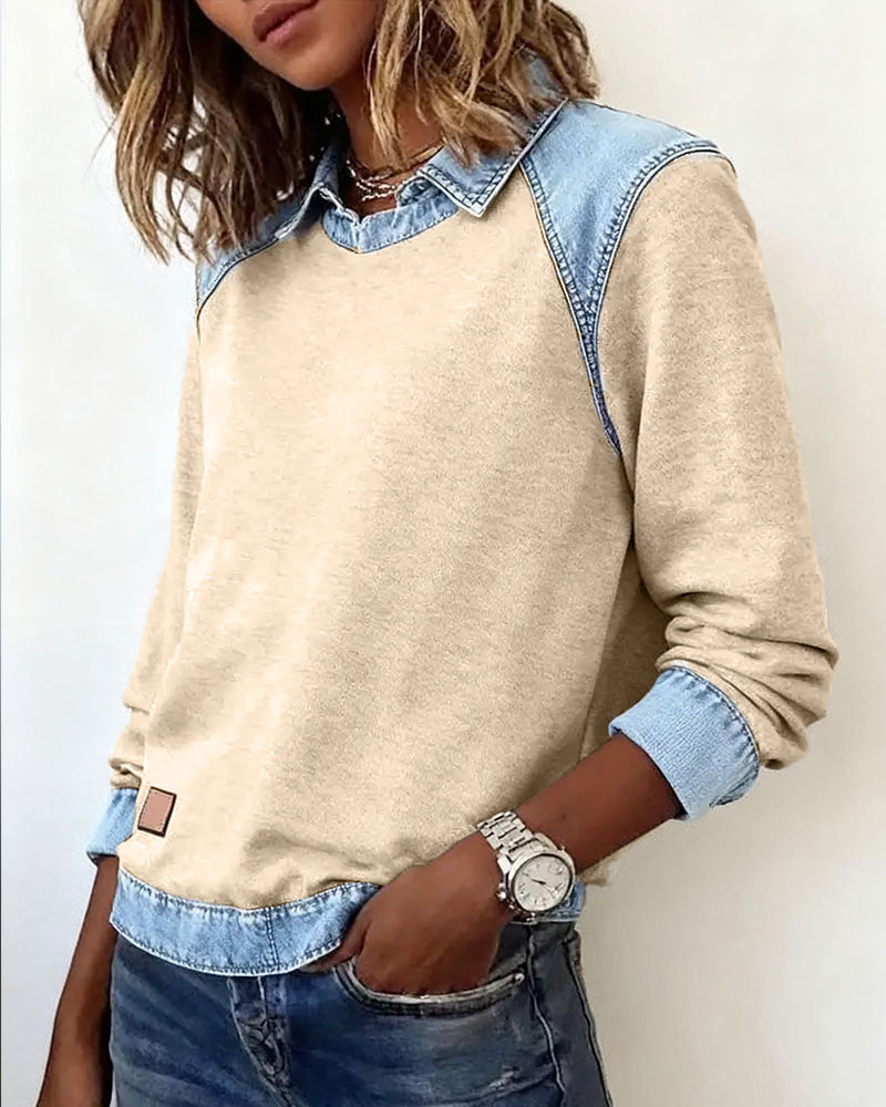 Blouse met modieuze revers en lange mouwen