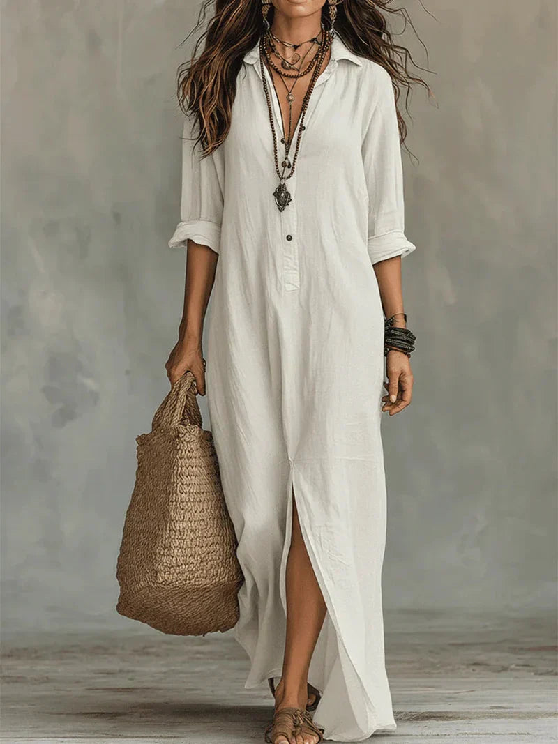 Anouk | Zwarte Maxi Jurk met Knopen
