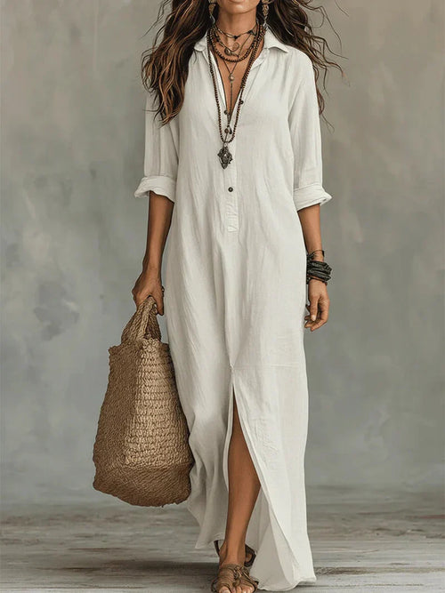 Anouk | Zwarte Maxi Jurk met Knopen