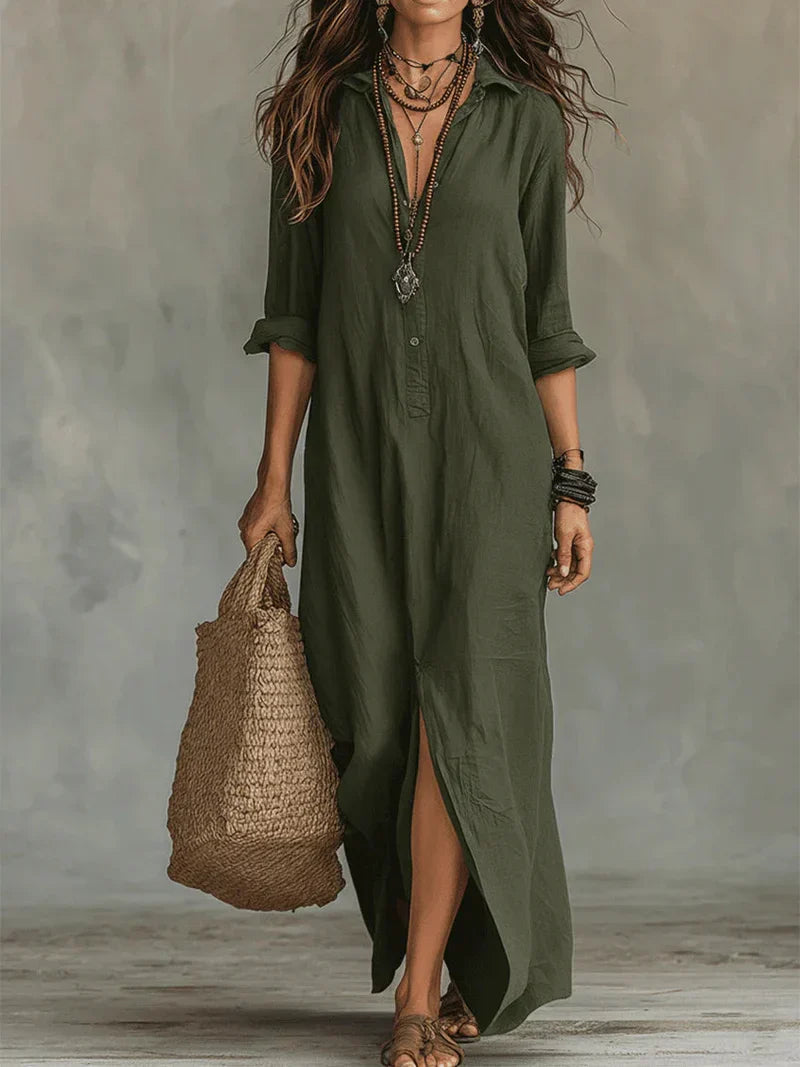 Anouk | Zwarte Maxi Jurk met Knopen