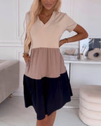 Laluna® | Casual Jurk met Korte Mouwen en Kleurblokontwerp