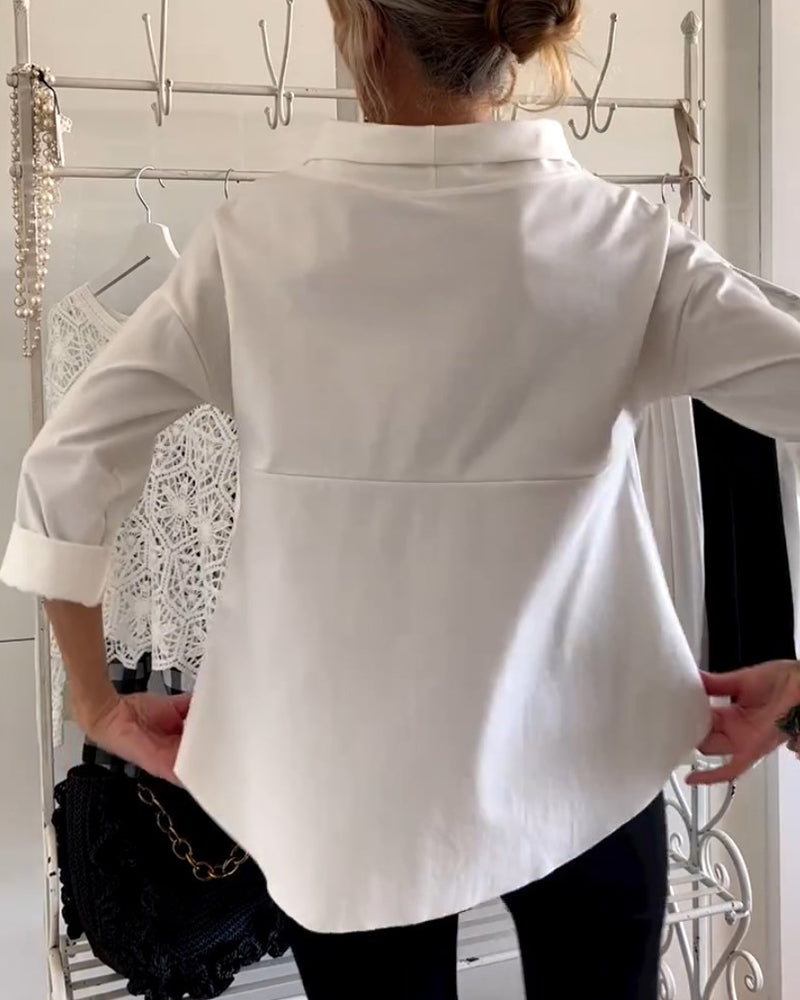 Laluna® | Casual top met effen revers