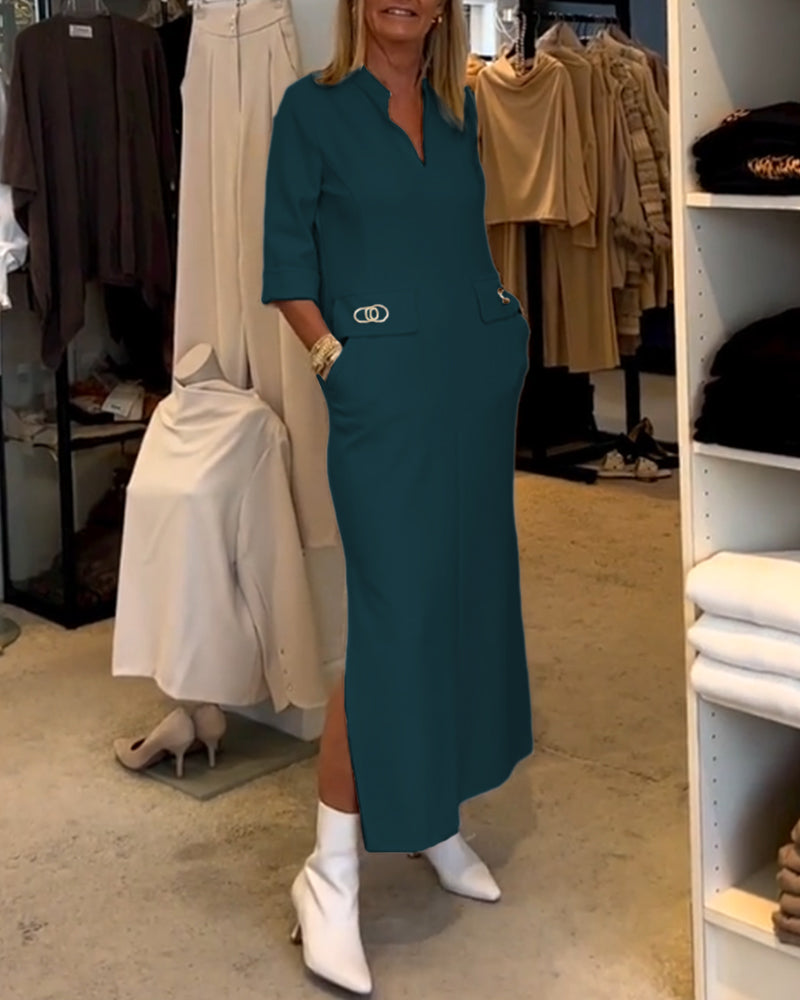 Laluna® | Effen splitjurk met 3/4-mouwen