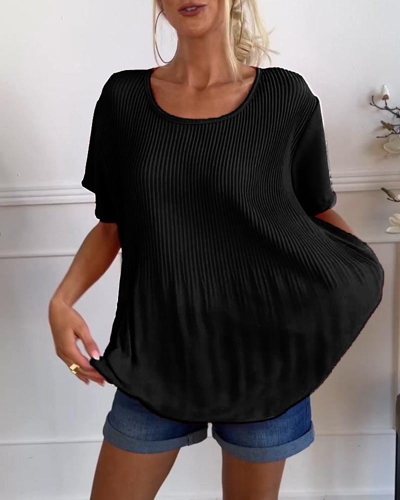 Effen blouse met plooi en ronde hals