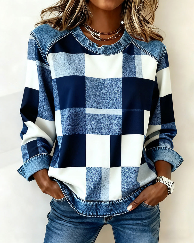 Laluna® | Trui met Ruit Patchwork en Contrastkleur