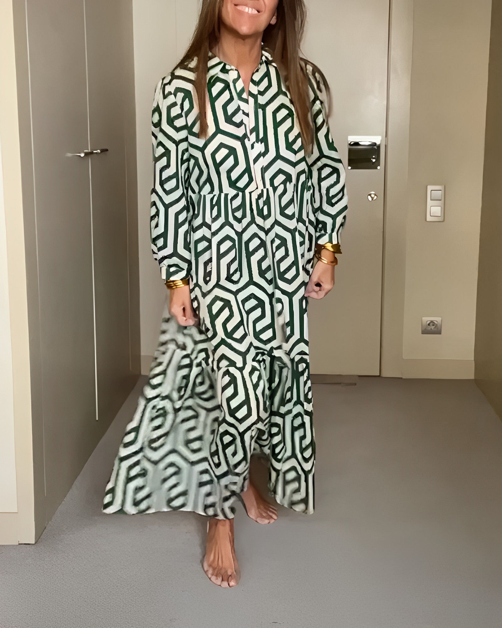 Laluna® | Jurk met Stippen en Geometrische Print