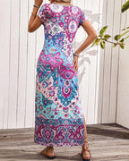 Kleurrijke casual jurk met print en splitten