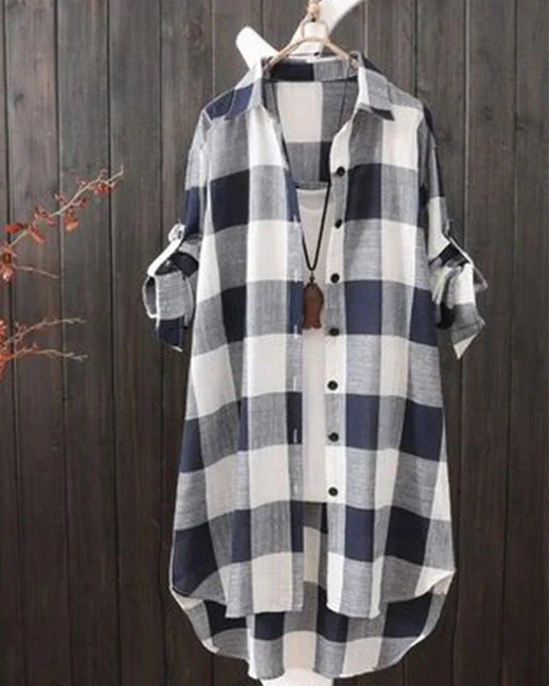 Laluna® | Shirt met lange mouwen en geruite print