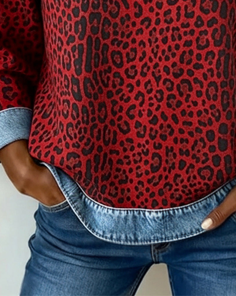 Laluna® | Trui met Luipaardprint en Denim Patchwork
