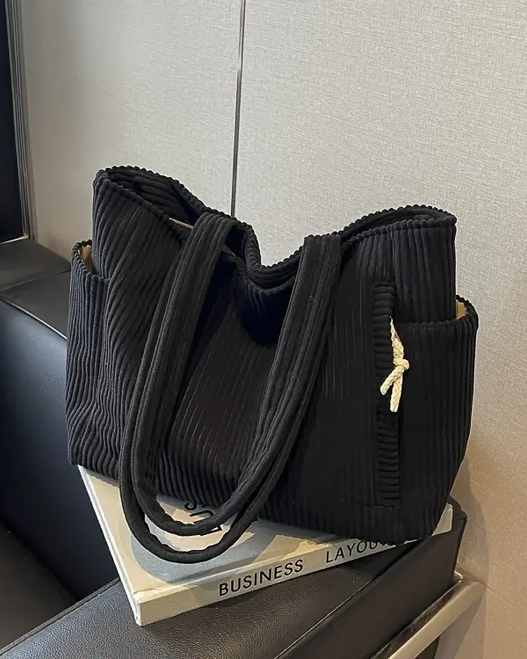 Laluna® | Geribbelde Totetas met Koorddetail