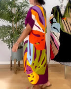 Laluna® | Casual jurk met kleurrijke bladprint