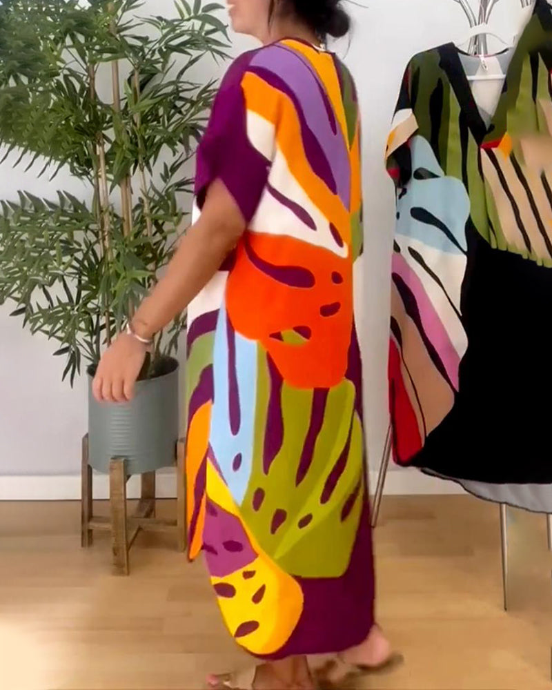 Laluna® | Casual jurk met kleurrijke bladprint