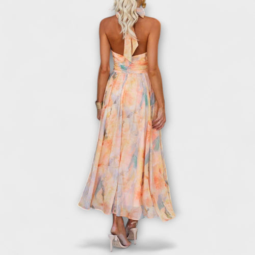 Laluna® | Maxi-jurk met halter aquarelprint