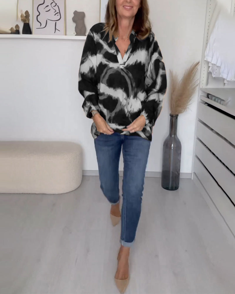 Laluna® | Bedrukte casual top met V-hals