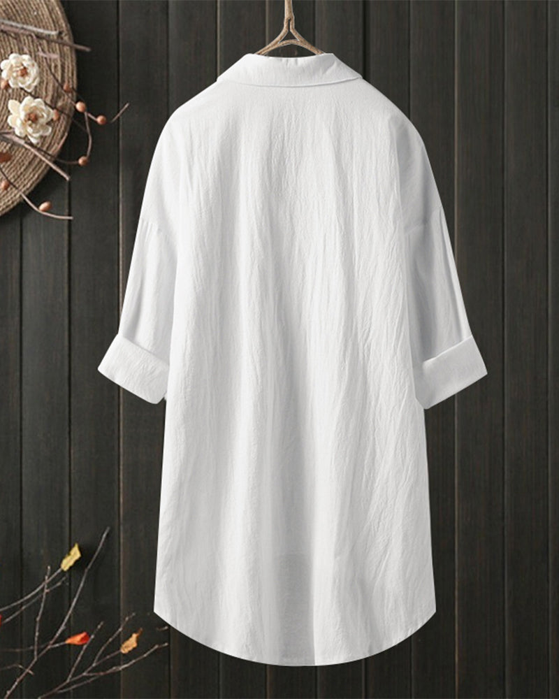 Laluna® | Losse effen blouse met lange mouwen