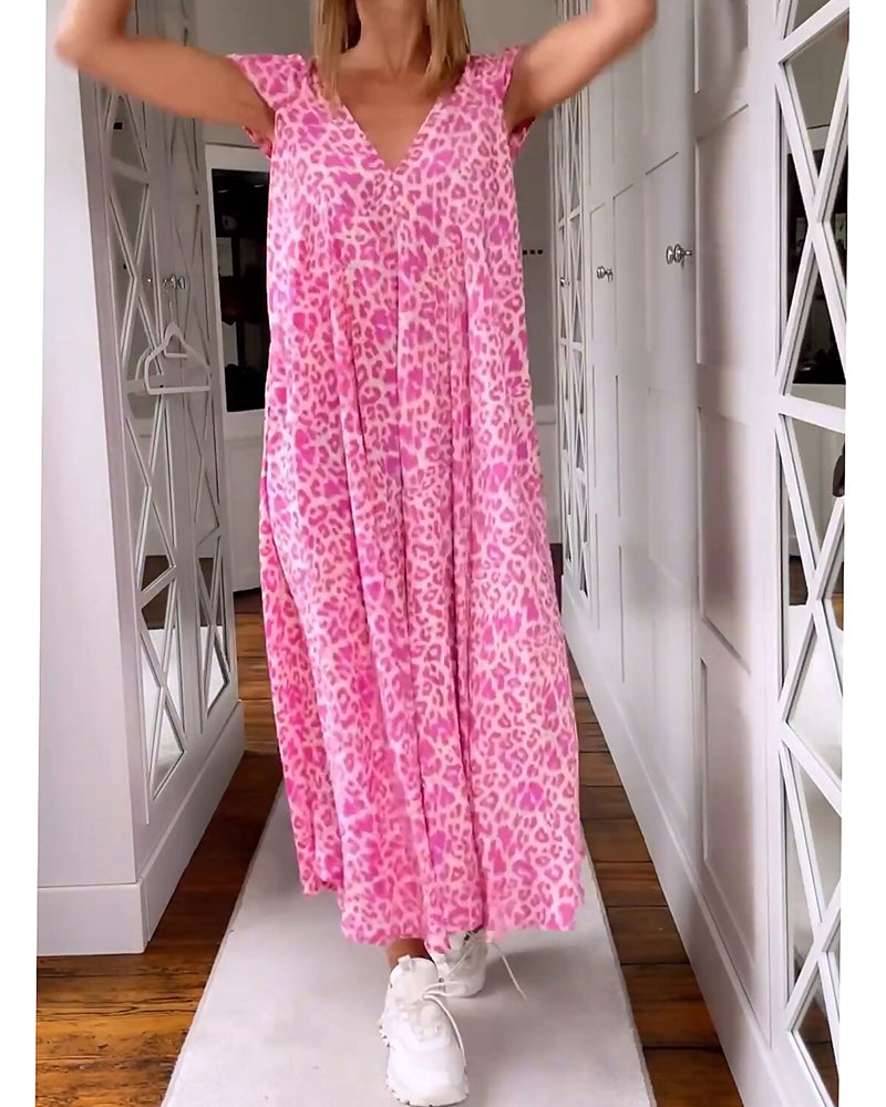 Laluna® | Maxi-jurk met V-hals en korte mouwen in print