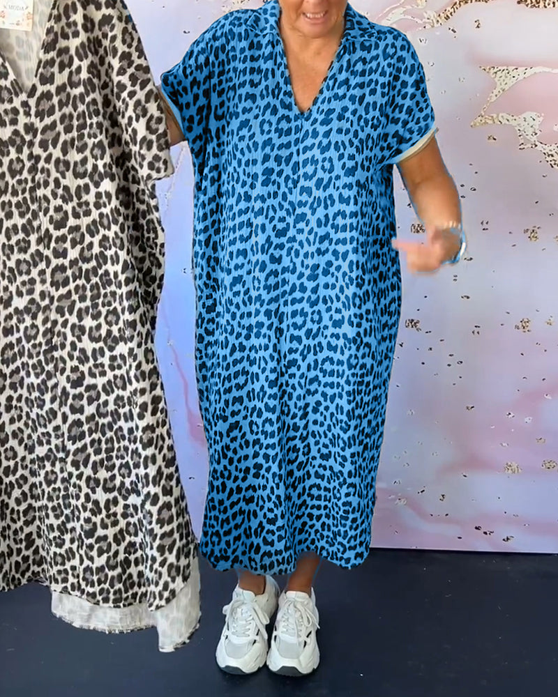 Laluna® | V-hals jurk met luipaardprint