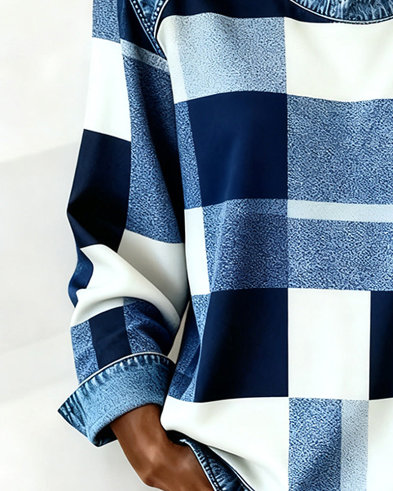 Laluna® | Trui met Ruit Patchwork en Contrastkleur