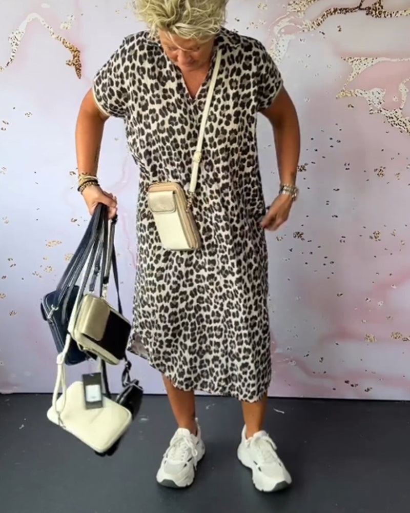 Laluna® | V-hals jurk met luipaardprint