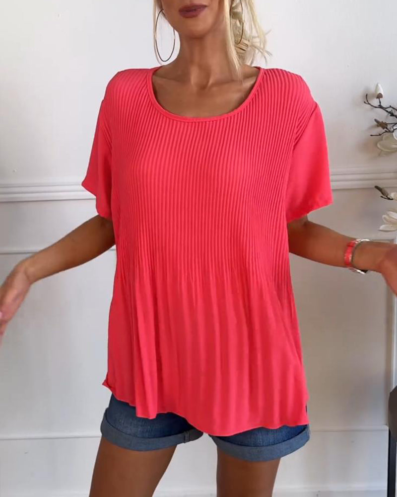 Effen blouse met plooi en ronde hals