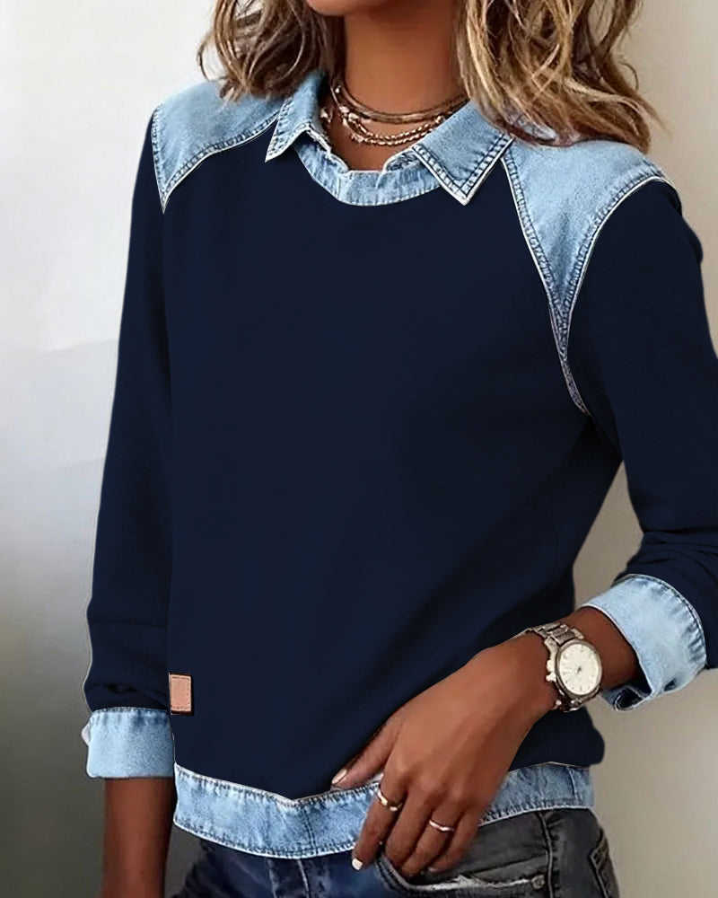 Blouse met modieuze revers en lange mouwen