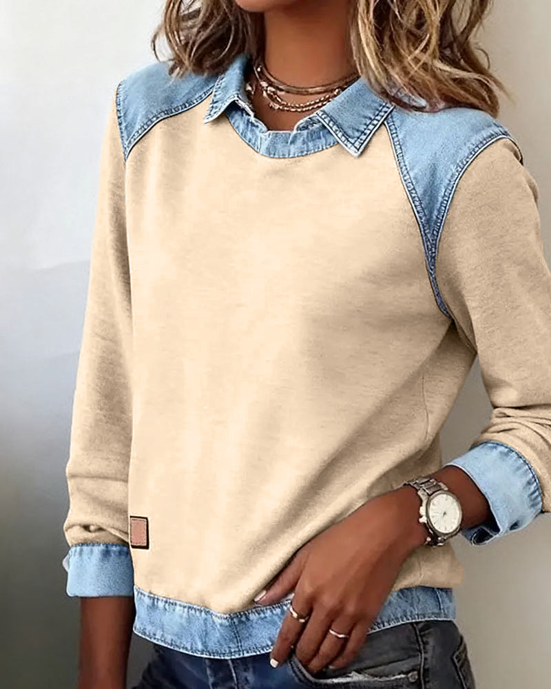 Blouse met modieuze revers en lange mouwen