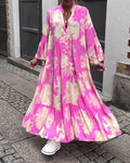 Laluna® | Patchworkjurk met V-hals en Klokmouwen