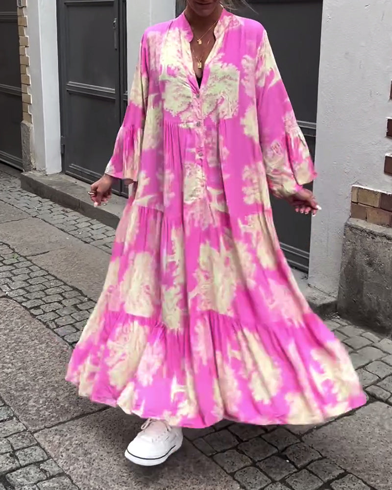 Laluna® | Patchworkjurk met V-hals en Klokmouwen