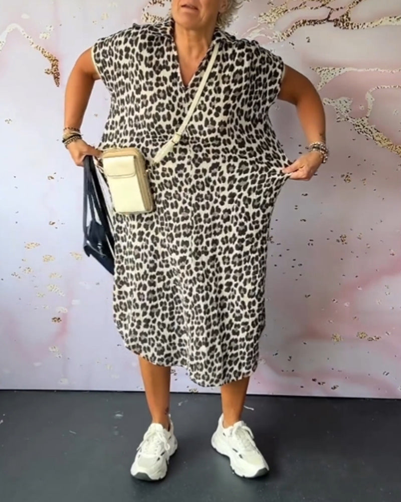Laluna® | V-hals jurk met luipaardprint