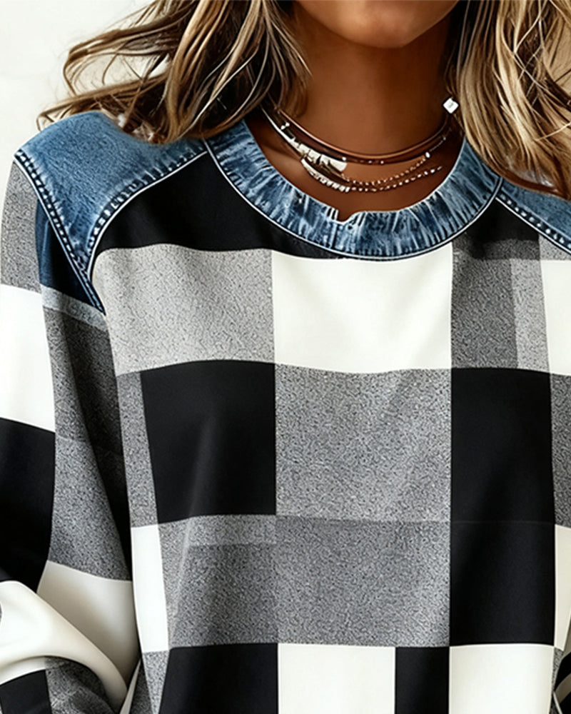 Laluna® | Trui met Ruit Patchwork en Contrastkleur