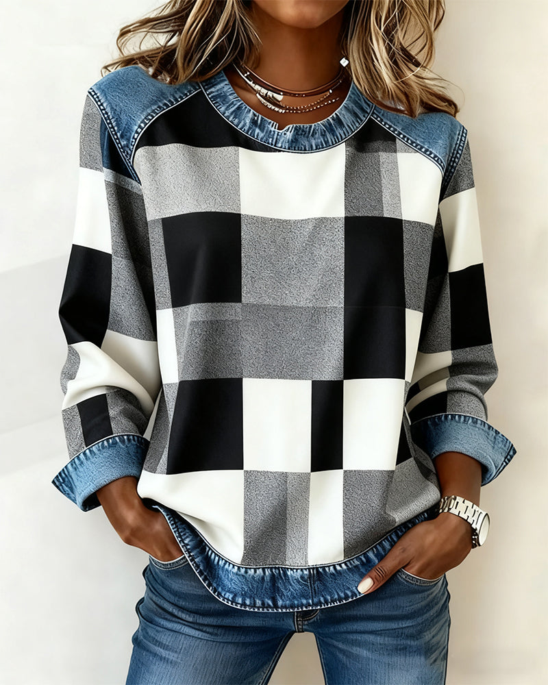 Laluna® | Trui met Ruit Patchwork en Contrastkleur