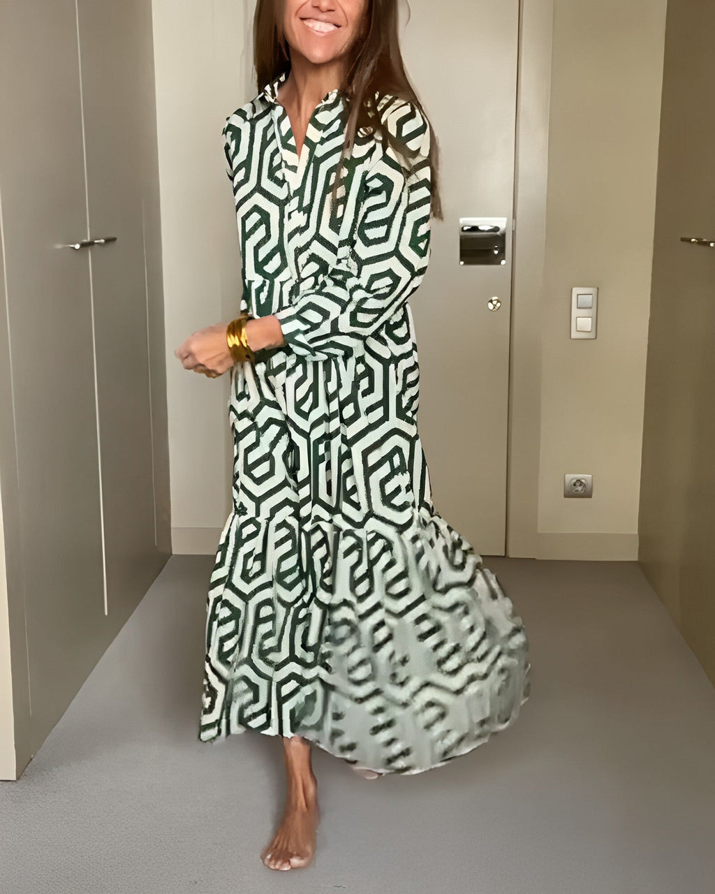 Laluna® | Jurk met Stippen en Geometrische Print