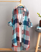 Laluna® | Shirt met lange mouwen en geruite print