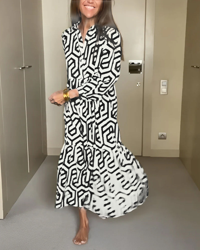 Laluna® | Jurk met Stippen en Geometrische Print