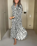Laluna® | Jurk met Stippen en Geometrische Print