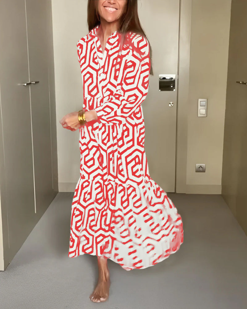 Laluna® | Jurk met Stippen en Geometrische Print