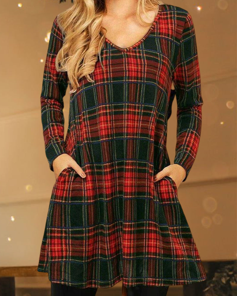 Laluna® | Losvallende geruite kerstjurk