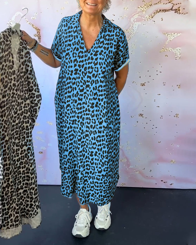 Laluna® | V-hals jurk met luipaardprint