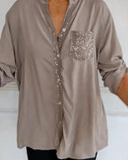 Laluna® | Casual top met pailletteninzet en knopen