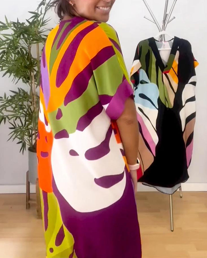 Laluna® | Casual jurk met kleurrijke bladprint