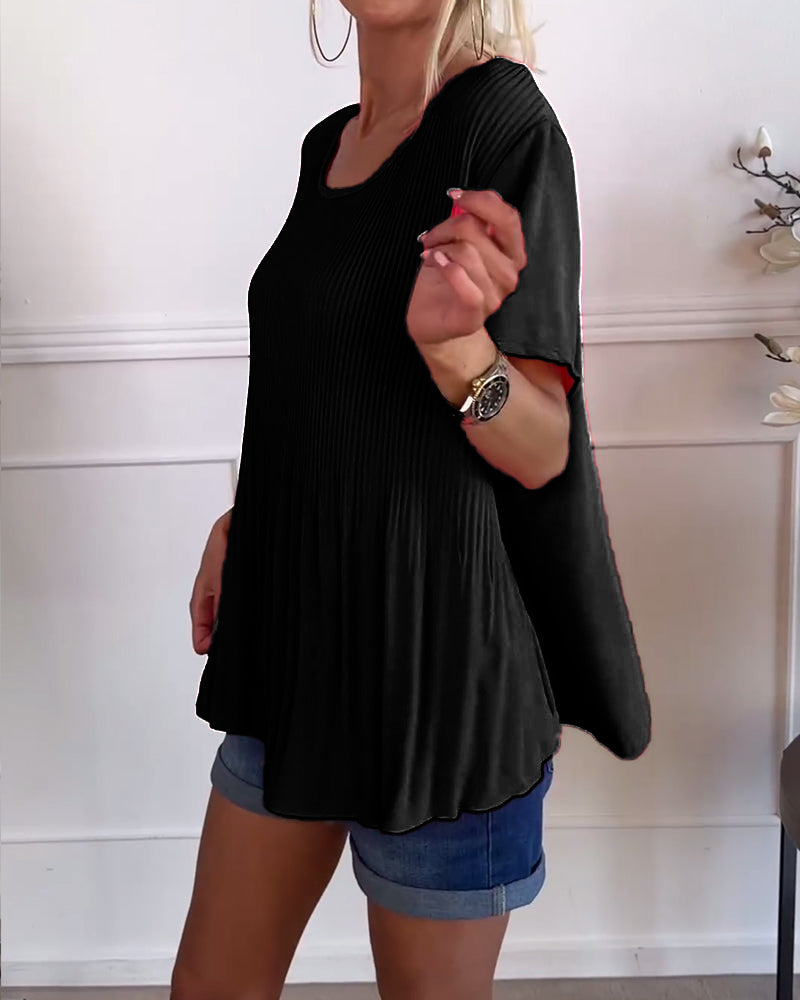 Effen blouse met plooi en ronde hals
