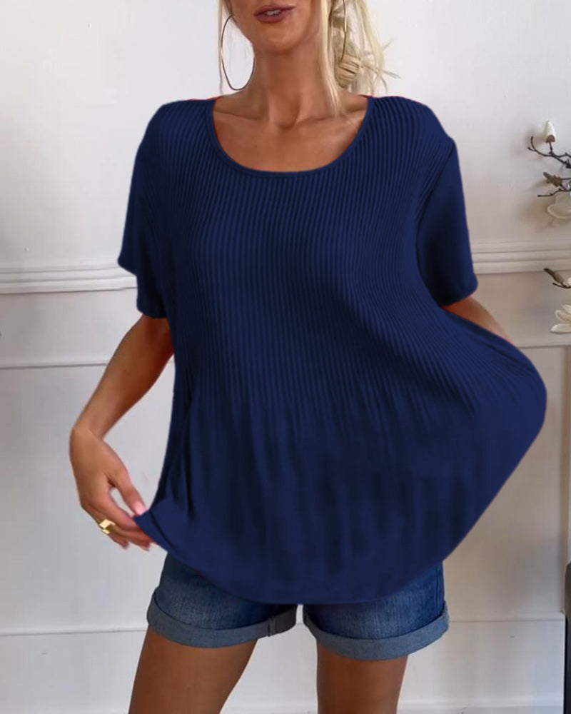 Effen blouse met plooi en ronde hals