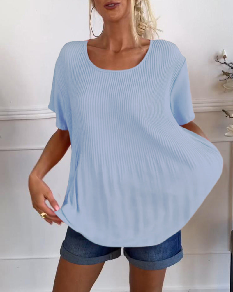 Effen blouse met plooi en ronde hals