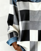 Laluna® | Trui met Ruit Patchwork en Contrastkleur