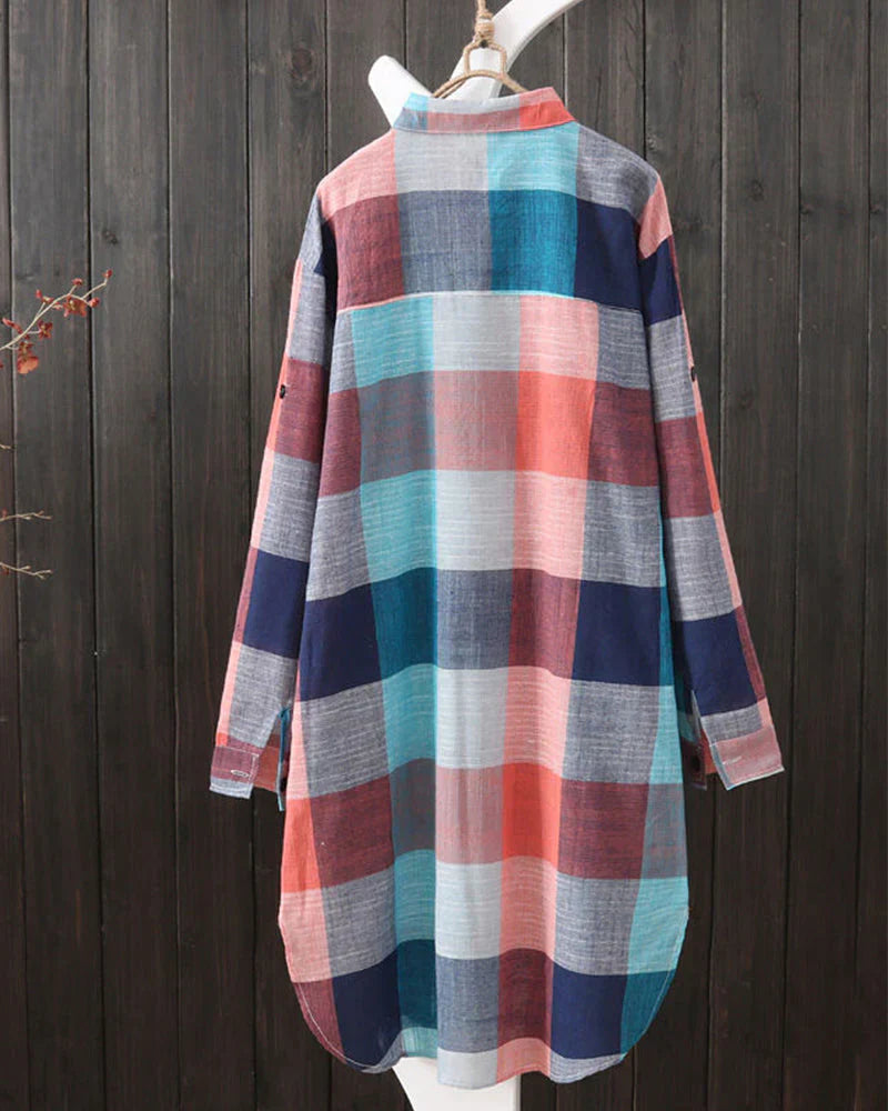 Laluna® | Shirt met lange mouwen en geruite print